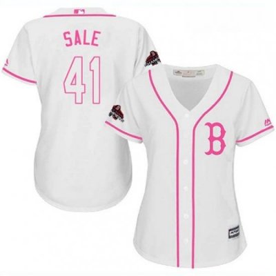 Womens Majestic Boston Red Sox 41 Chris Sale Authentic White Fashion 2018 World Series Champions MLB Jersey