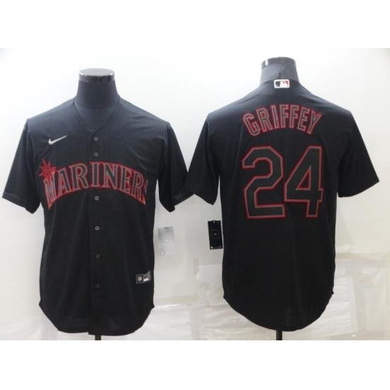 Men Seattle Mariners 24 Ken Griffey Black ShadoW Cool Base Stitched Jersey