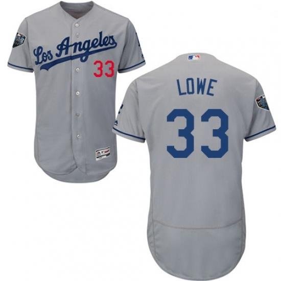 Mens Majestic Los Angeles Dodgers 33 Mark Lowe Grey Road Flex Base Authentic Collection 2018 World Series Jersey