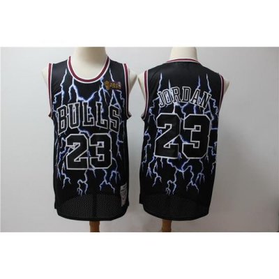 Bulls 23 Michael Jordan Black Hardwood Classics Lightning Limited Edition Jersey