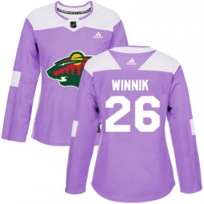 Womens Adidas Minnesota Wild 26 Daniel Winnik Authentic Purple Fights Cancer Practice NHL Jersey