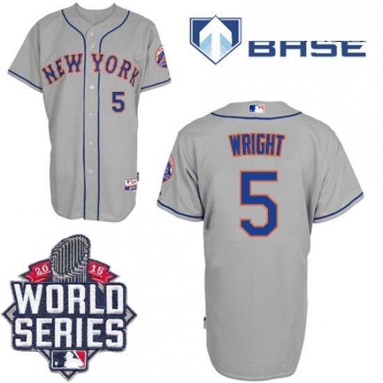 Mens Majestic New York Mets 5 David Wright Replica Grey Road Cool Base 2015 World Series MLB Jersey