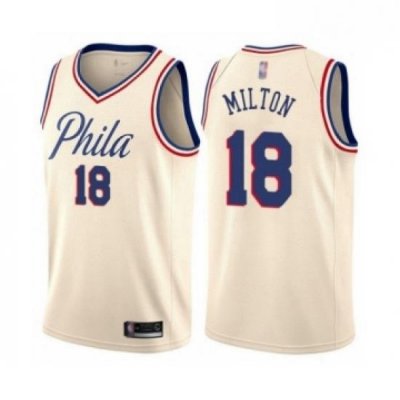 Mens Philadelphia 76ers 18 Shake Milton Authentic Cream Basketball Jersey City Edition