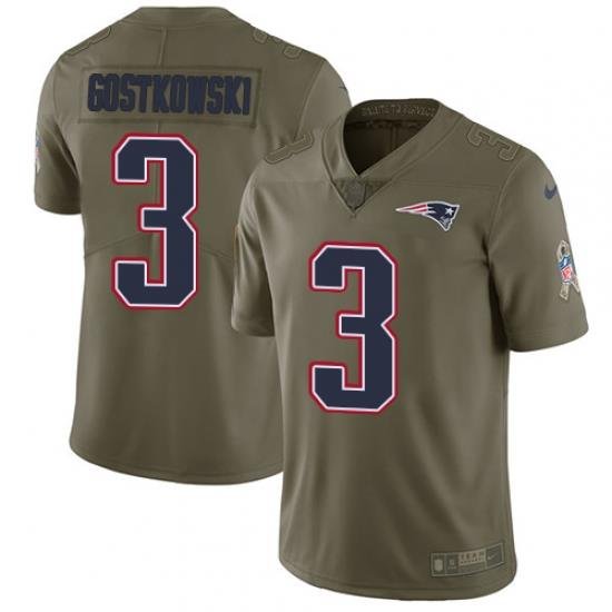 Nike Patriots #3 Stephen GostkoWski Olive Mens Stitched NFL Limited 2017 Salute To Service Jersey