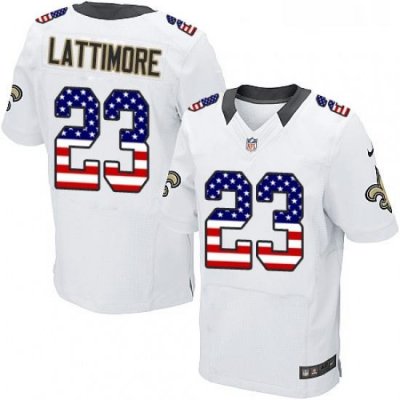 Mens Nike NeW Orleans Saints 23 Marshon Lattimore Elite White Road USA Flag Fashion NFL Jersey