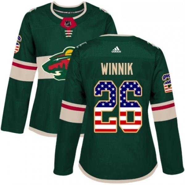 Womens Adidas Minnesota Wild 26 Daniel Winnik Authentic Green USA Flag Fashion NHL Jersey