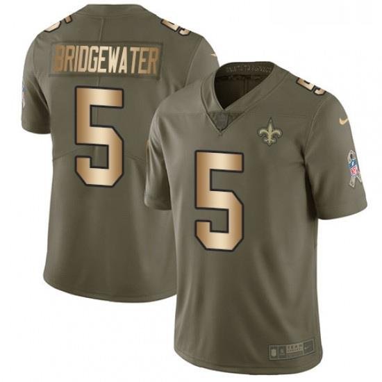 Mens Nike New Orleans Saints 5 Teddy Bridgewater Limited Olive Gold 2017 Salute to Service NFL Jersey