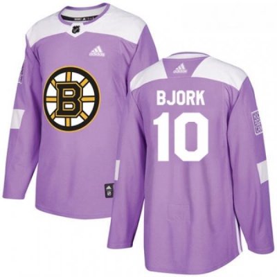 Youth Adidas Boston Bruins 10 Anders Bjork Authentic Purple Fights Cancer Practice NHL Jersey