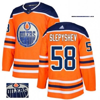 Mens Adidas Edmonton Oilers 58 Anton Slepyshev Authentic Orange Fashion Gold NHL Jersey