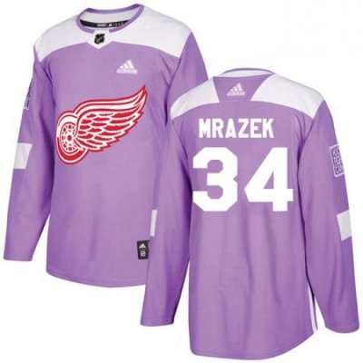 Mens Adidas Detroit Red Wings 34 Petr Mrazek Authentic Purple Fights Cancer Practice NHL Jersey