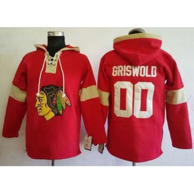 Men Chicago Blackhawks 00 Clark Griswold Red Pullover Hoodie Stitched NHL Jersey