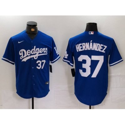 Men Los Angeles Dodgers 37 Teoscar Hernandez Blue Cool Base Stitched Baseball Jersey 3