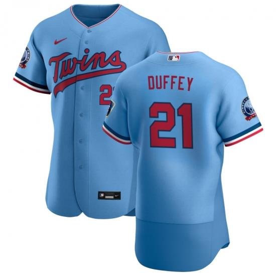 Men Minnesota TWins 21 Tyler Duffey Men Nike Light Blue Alternate 2020 60th Season Flex Base Team MLB Jersey