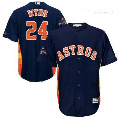 Mens Majestic Houston Astros 24 Jimmy Wynn Replica Navy Blue Alternate 2017 World Series Champions Cool Base MLB Jersey