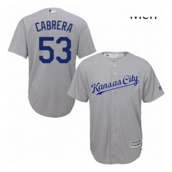 Mens Majestic Kansas City Royals 53 Melky Cabrera Replica Grey Road Cool Base MLB Jersey