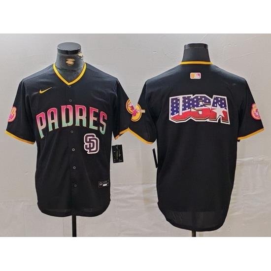 Men San Diego Padres Black Team Big Logo Cool Base Stitched Baseball JerseyS 1