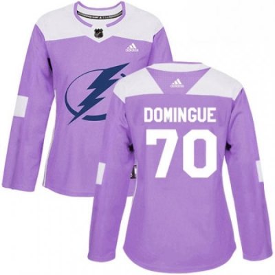 Womens Adidas Tampa Bay Lightning 70 Louis Domingue Authentic Purple Fights Cancer Practice NHL Jers