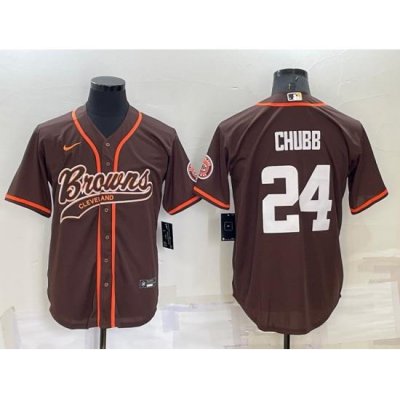 Men Cleveland Browns 24 Nick Chubb Brown Stitched Jersey 089