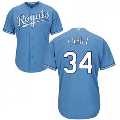 Youth Majestic Kansas City Royals 34 Trevor Cahill Replica Light Blue Alternate 1 Cool Base MLB Jersey