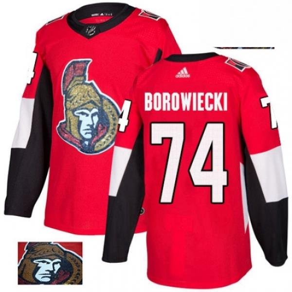 Mens Adidas Ottawa Senators 74 Mark Borowiecki Authentic Red Fashion Gold NHL Jersey