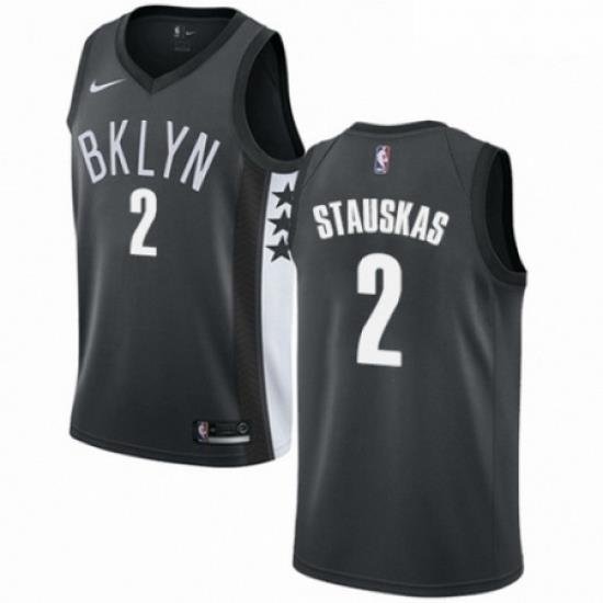 Mens Nike Brooklyn Nets 2 Nik Stauskas Authentic Gray NBA Jersey Statement Edition