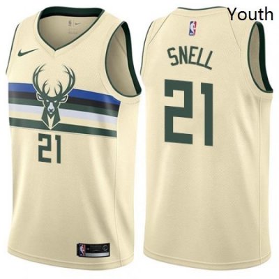 Youth Nike Milwaukee Bucks 21 Tony Snell Swingman Cream NBA Jersey City Edition