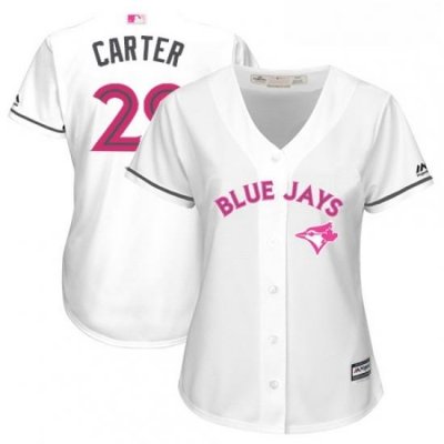 Womens Majestic Toronto Blue Jays 29 Joe Carter Replica White Mothers Day Cool Base MLB Jersey