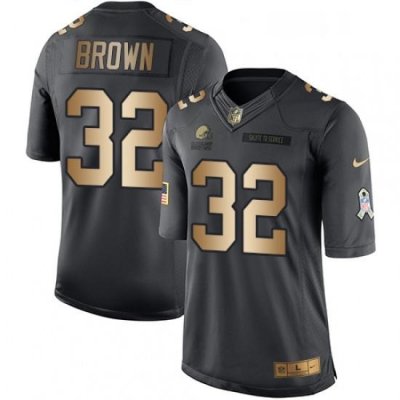 Mens Nike Cleveland Browns 32 Jim Brown Limited BlackGold Salute to Service NFL Jersey