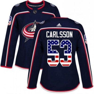 Womens Adidas Columbus Blue Jackets 53 Gabriel Carlsson Authentic Navy Blue USA Flag Fashion NHL Jersey