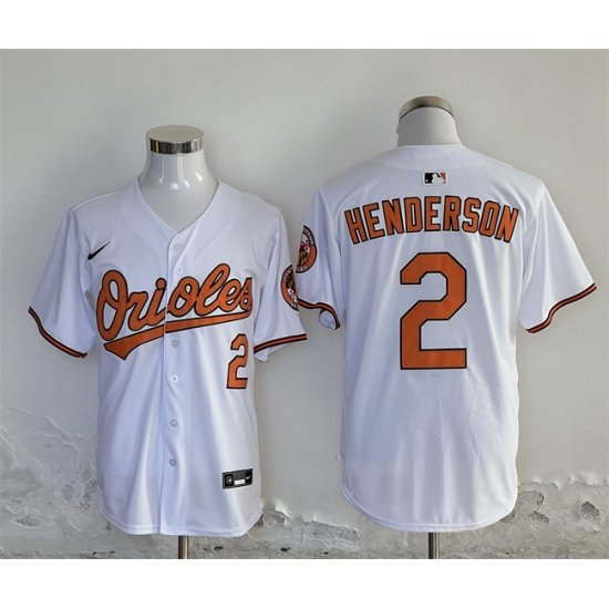 Men Baltimore Orioles 2 Gunnar Henderson White 2024 With Patch Cool Base Stitched Baseball Jersey