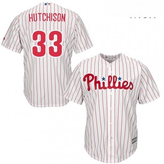 Mens Majestic Philadelphia Phillies 33 Drew Hutchison Replica WhiteRed Strip Home Cool Base MLB Jersey