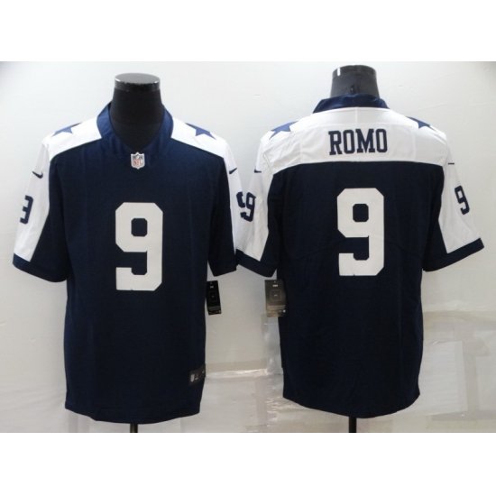 Men Dallas Cowboys 9 Tony Romo Navy White Stitched Jersey