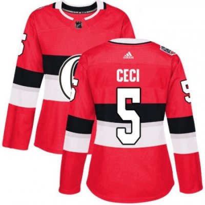 Womens Adidas Ottawa Senators 5 Cody Ceci Authentic Red 2017 100 Classic NHL Jersey