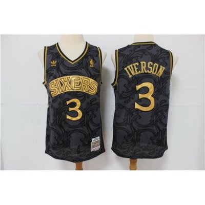 76ers 3 Allen Iverson Black Hardwood Classics Jersey