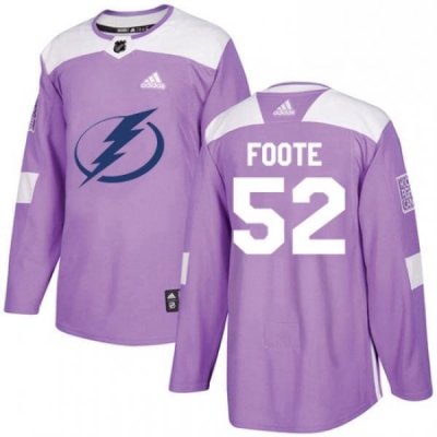 Mens Adidas Tampa Bay Lightning 52 Callan Foote Authentic Purple Fights Cancer Practice NHL Jersey