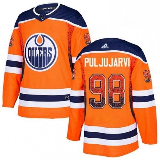 Mens Adidas Edmonton Oilers 98 Jesse Puljujarvi Authentic Orange Drift Fashion NHL Jersey