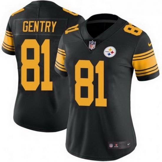 Women Nike 81 Zach Gentry Pittsburgh Steelers Limited Black Color Rush Jersey