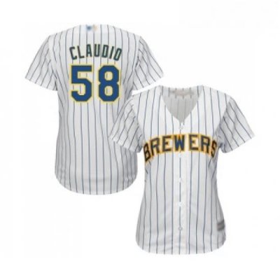 Womens Milwaukee Brewers 58 Alex Claudio Replica White Home Cool Base Baseball Jersey