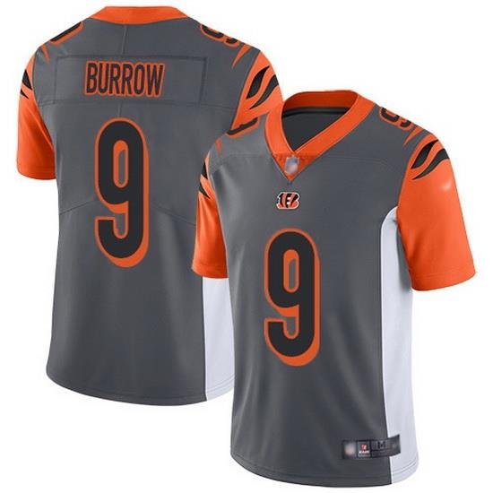 Nike Bengals 9 Joe Burrow Silver Men Stitched NFL Limited Inverted Legend Jersey