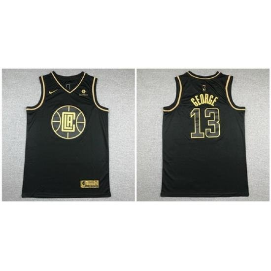 Clippers 13 Paul George Black Gold Nike Swingman Jersey