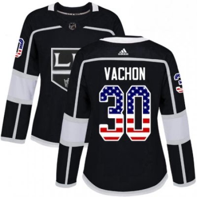 Womens Adidas Los Angeles Kings 30 Rogie Vachon Authentic Black USA Flag Fashion NHL Jersey