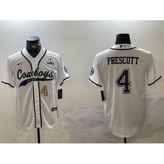 Men Dallas Cowboys 4 White Team With Patch Cool Base Stitched Baseball Jersey 5