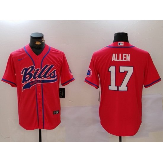 Men Buffalo Bills 17 Josh Allen Red Cool Base Stitched Baseball Jersey