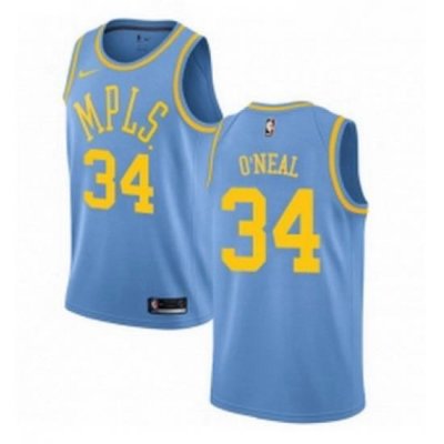 Womens Nike Los Angeles Lakers 34 Shaquille ONeal Swingman Blue Hardwood Classics NBA Jersey