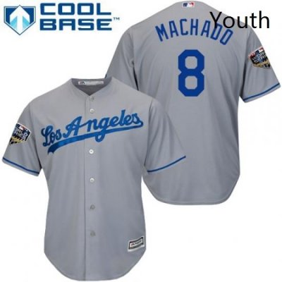 Youth Majestic Los Angeles Dodgers 8 Manny Machado Authentic White Home Cool Base 2018 World Series MLB Jersey