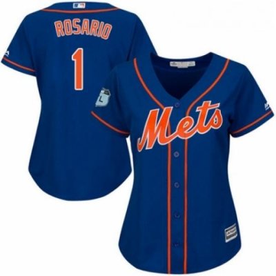 Womens Majestic New York Mets 1 Amed Rosario Authentic Royal Blue Alternate Home Cool Base MLB Jersey