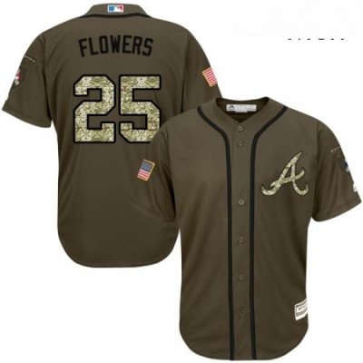 Mens Majestic Atlanta Braves 25 Tyler Flowers Authentic Green Salute to Service MLB Jersey