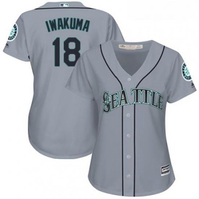 Womens Majestic Seattle Mariners 18 Hisashi Iwakuma Replica Grey Road Cool Base MLB Jersey