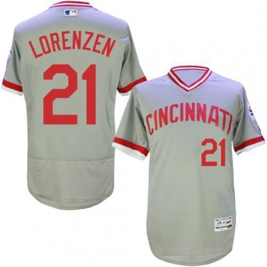 Mens Majestic Cincinnati Reds 21 Michael Lorenzen Grey Flexbase Authentic Collection Cooperstown MLB Jersey