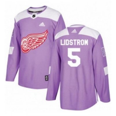 Youth Adidas Detroit Red Wings 5 Nicklas Lidstrom Authentic Purple Fights Cancer Practice NHL Jersey